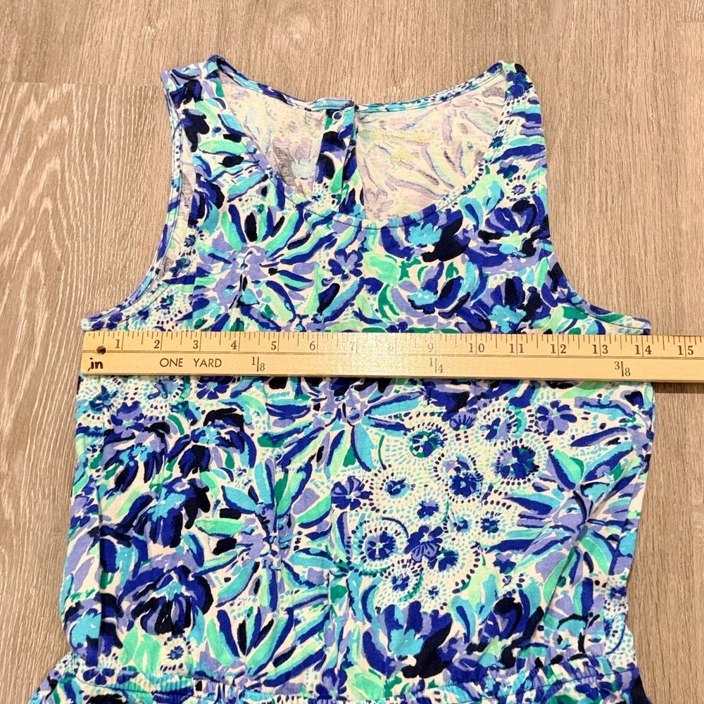 Lilly Pulitzer Girls Blue Floral Sleeveless Ruffle Skort Romper Size XL 12-14